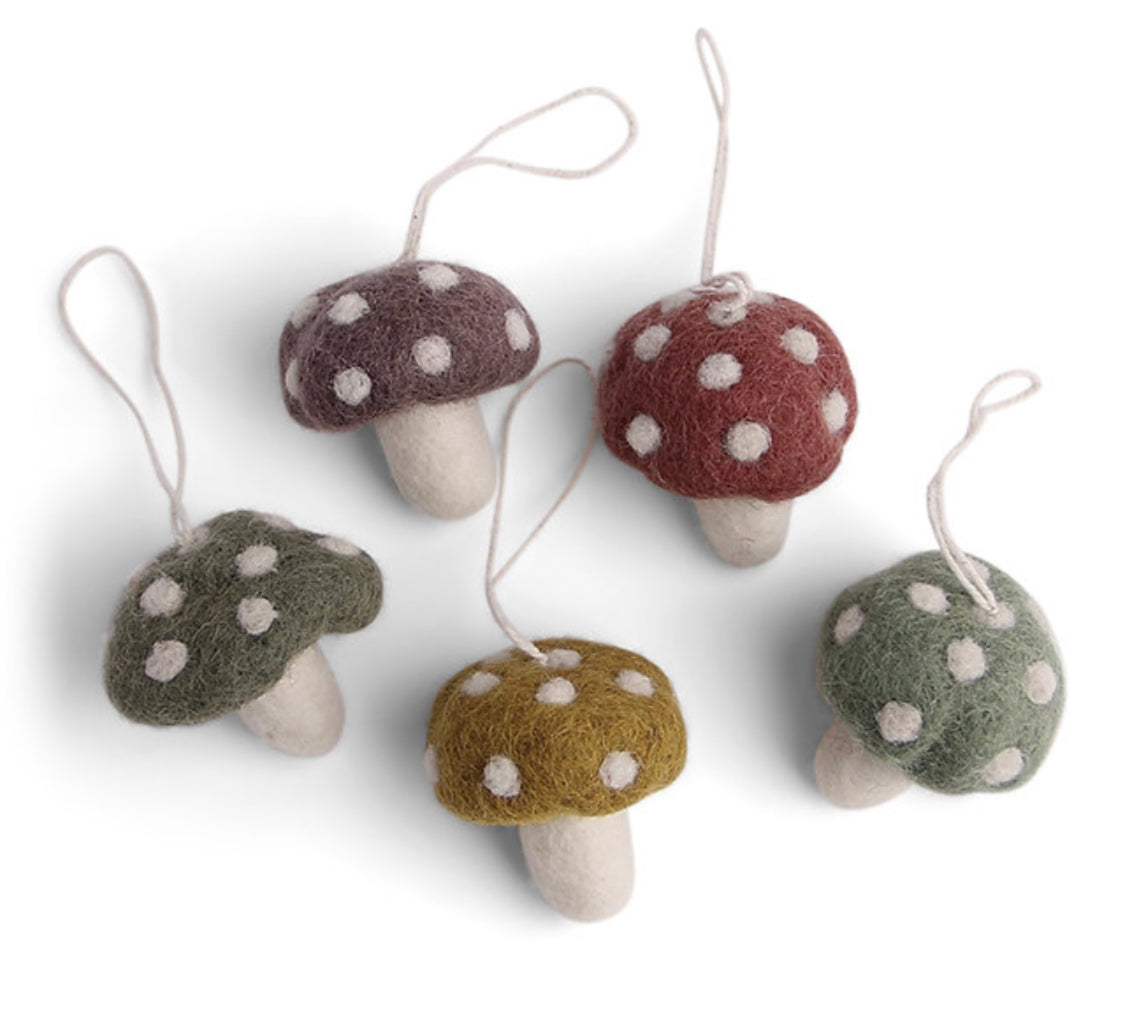 Felt Mushroom Ornaments, Set of 5