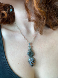 Pyritized Amonite, Turkish Stick Agate, Sterling Silver and Bronze Necklace
