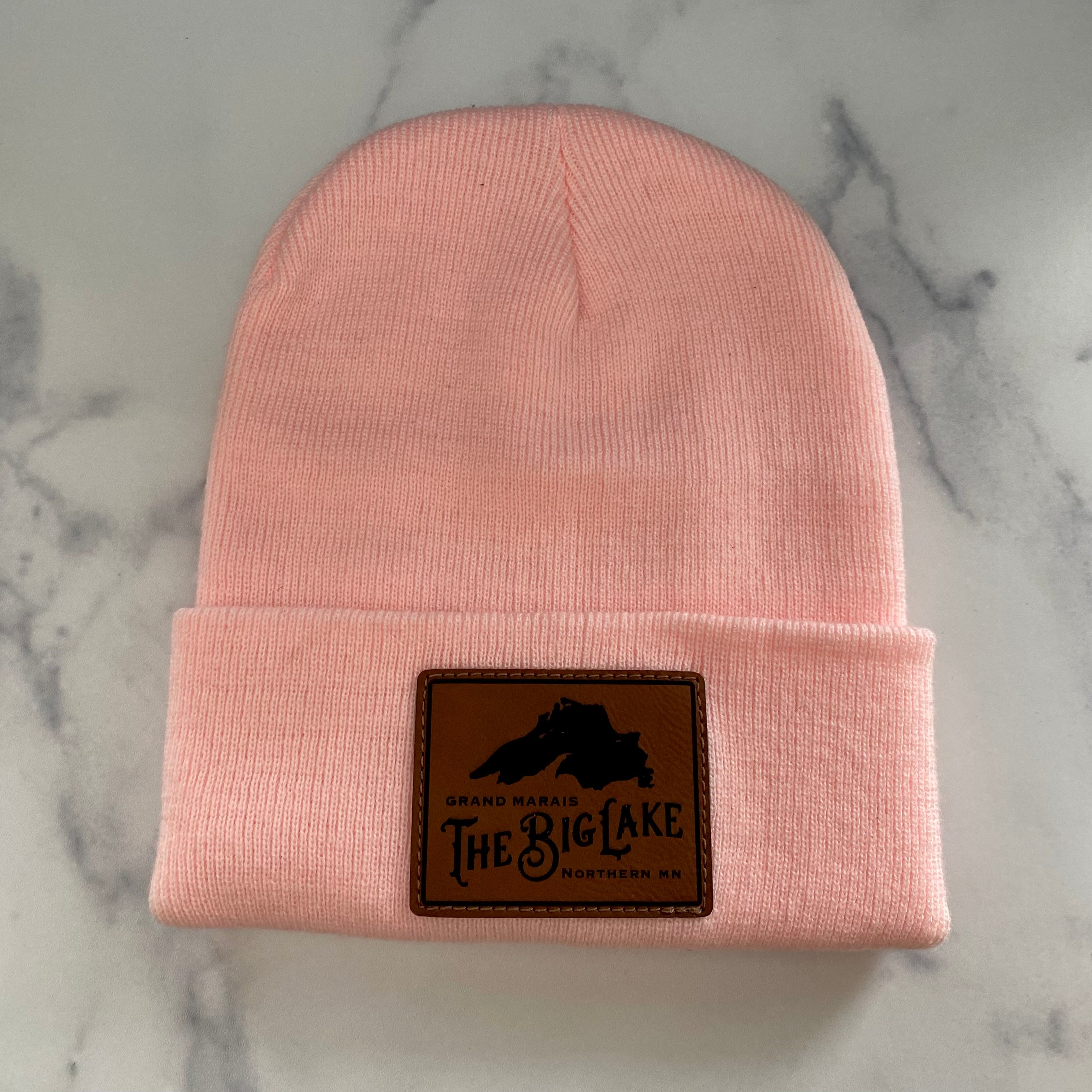 Big Lake Beanie w/Leather Patch: Maroon, Brown -or- Charcoal