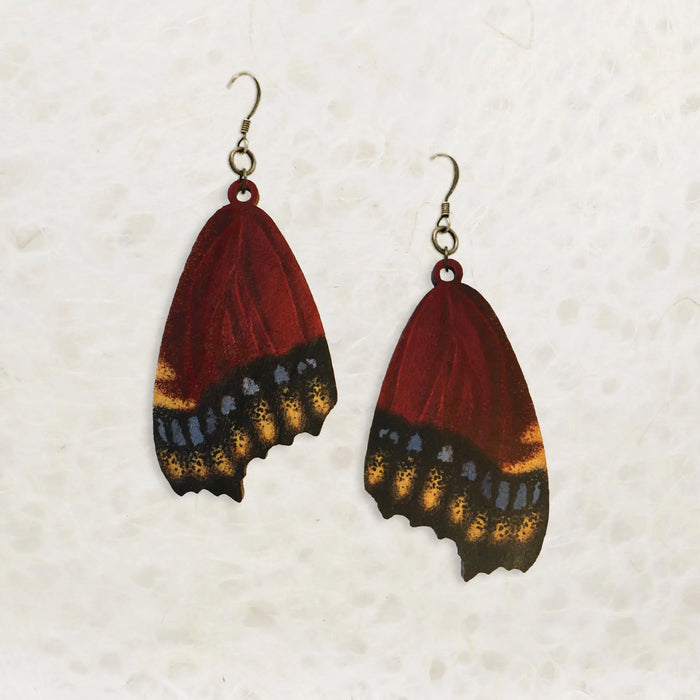 Mourning Cloak Butterfly Printed Wood Earrings