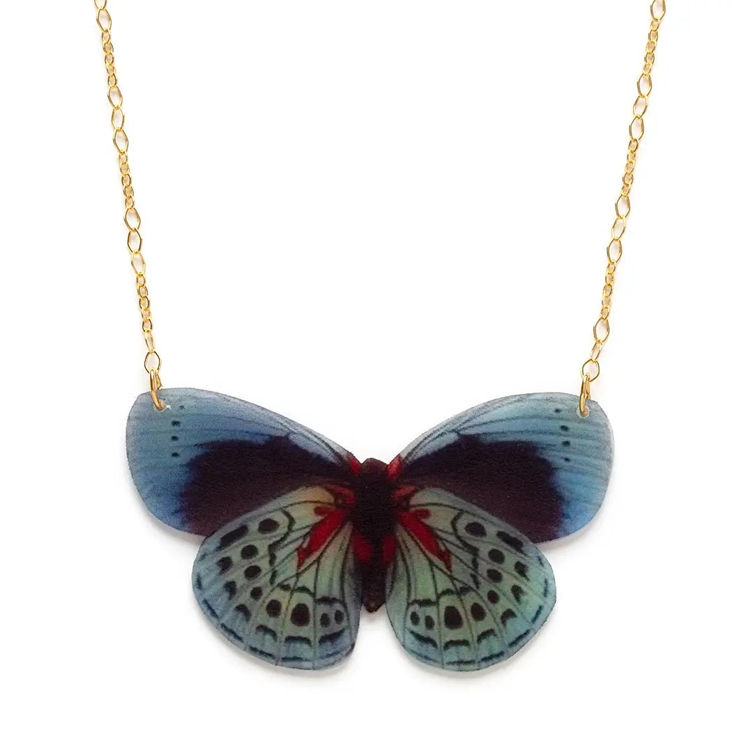 Blue Pansy Butterfly Necklace