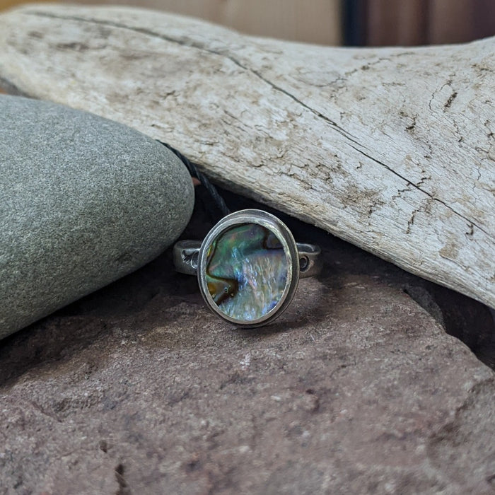 Northern Lights Abalone Shell & Sterling Silver Ring - Size 6.5